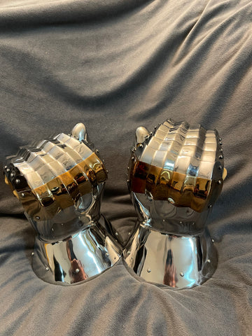Gauntlets - Corrugated with Gold Knuckle Dusters - Titanium