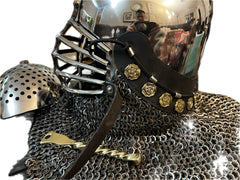 Helmet - Classic Bascinet / Stainless / Aventail / Three Period Face Plates